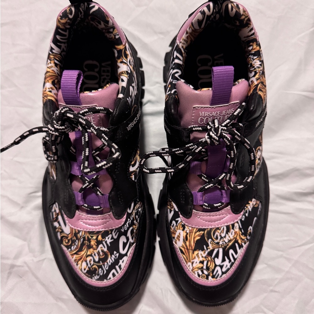Versace Jeans Couture Women's Pink & Black Graphic Chunky Sneakers
